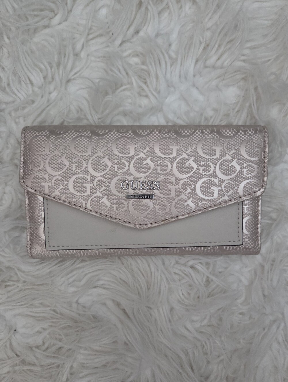 GUESS Metallic Blush Pink Logo Envelope Wallet